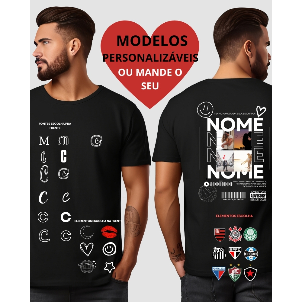 Camiseta Personalizada Namorados tik tok malha 100% algodão Fotos Artes Canva PP ATÉ G2
