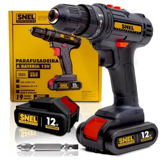 Parafusadeira Furadeira Bateria Impacto 12V Com 19 Posições Bivolt Mandril de 1/2 e 3/8 Snel