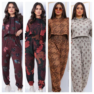 Conjunto moletom feminino para frio lãnzinha feminino 2 peças calça e blusa de manga longa