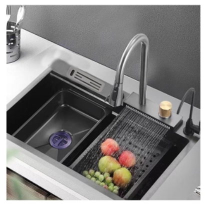 Kit Cuba Cozinha Gourmet Aço Inox C/ Torneira Flexível Preto.