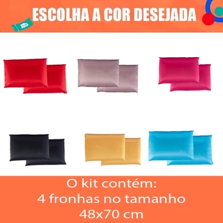 Kit 4 Fronhas de Cetim 48x70 cm Anti Frizz 2 Pares Para Travesseiro Várias Cores