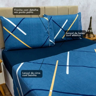 Jogo de Lençol Solteiro com Elástico Kit Roupa de Cama 2 ou 3 peças Lencol e Fronha para Travesseiro