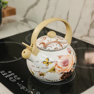 Chaleira Esmaltada Vintage 2,2L com Apito à Indução Flores