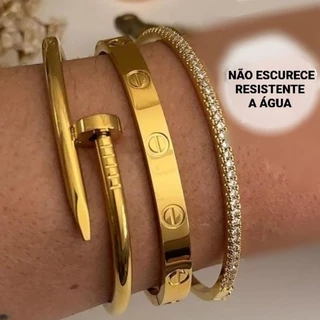 Conjunto de Bracelete Pulseira Aço inoxidável Prata ou Dourado Kit Acessórios Femininos