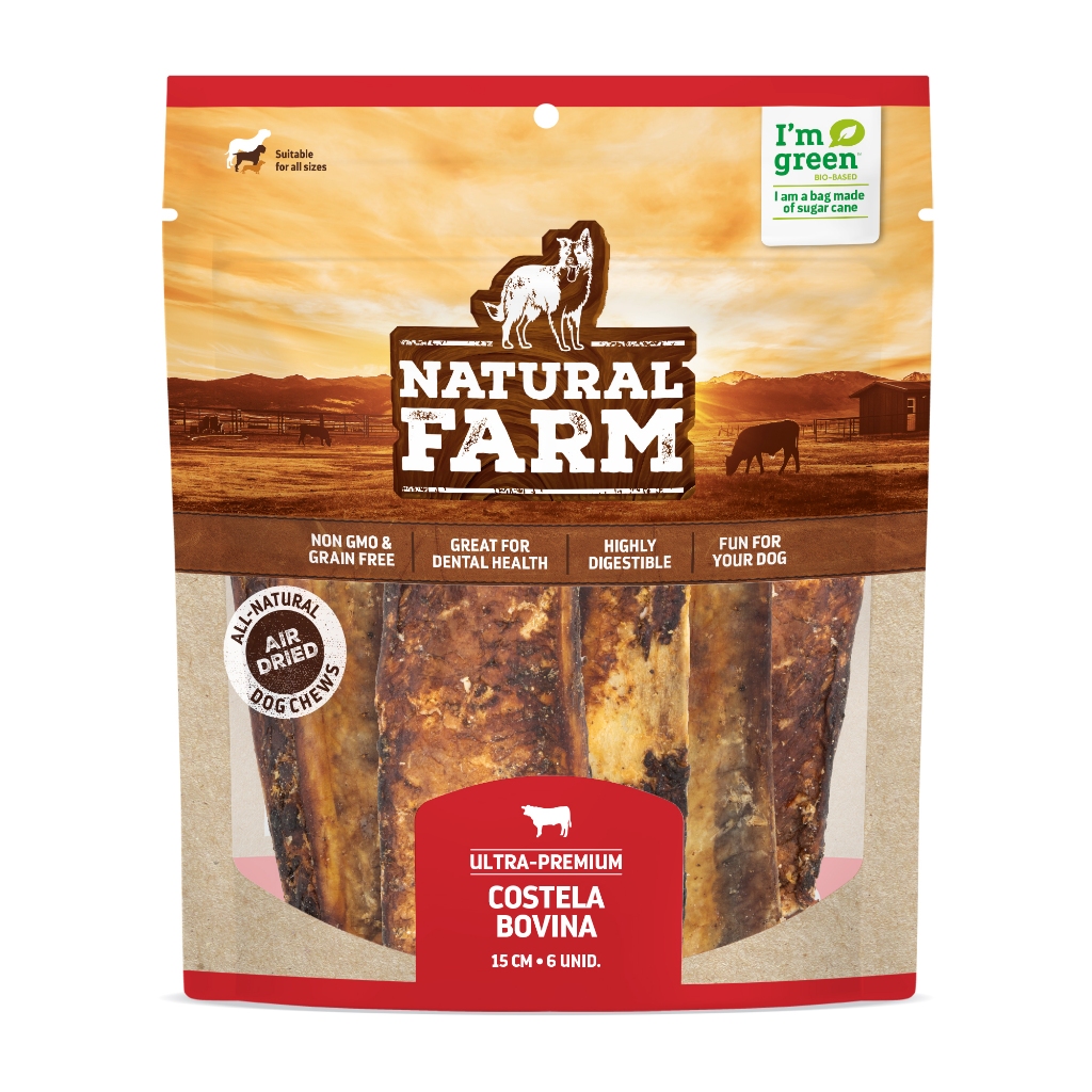 MORDEDOR NATURAL PETISCO Costela Bovina Natural Farm para Cães 6uni