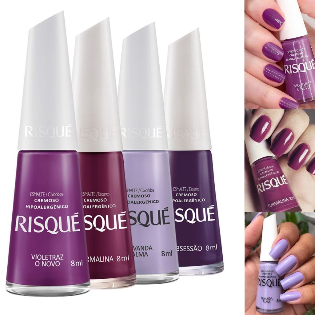 RISQUÉ - KIT 4 ESMALTES TONS LILAS E ROXO | Shopee Brasil
