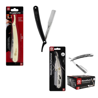 Kit Navalha + Lamina Aço Inox Barbeiro Profissional Iniciante Acabamento Cabelo Barba