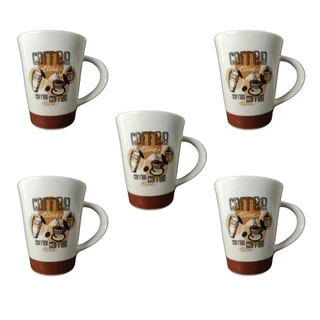Jogo de Canecas de Porcelana - Kit com 5 - Coffee Time - Café Leite Cappuccino Chás