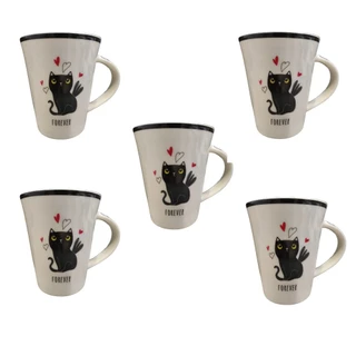 Jogo de Canecas de Porcelana - Kit com 5 - Pet Forever Love - Café Leite Cappuccino Chás