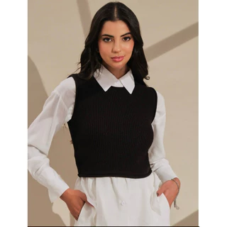 Camisa Social Com Colete Tricô Feminino Modal