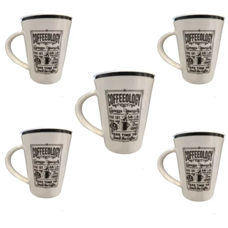 Jogo de Canecas de Porcelana - Kit com 5 - Cofeeology - Café Leite Cappuccino Chás