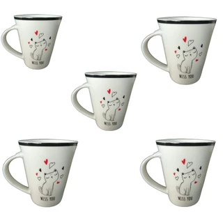 Jogo de Canecas de Porcelana - Kit com 5 - Pet Miss You - Café Leite Cappuccino Chás