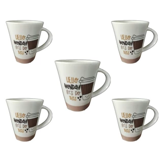 Jogo de Canecas de Porcelana - Kit com 5 - Hello Monday - Café Leite Cappuccino Chás