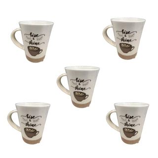 Jogo de Canecas de Porcelana - Kit com 5 - Rise e Shine - Café Leite Cappuccino Chás