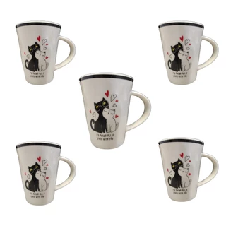 Jogo de Canecas de Porcelana - Kit com 5 - Lives With You - Café Leite Cappuccino Chás