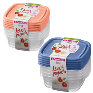 Kit 5 Potes Herméticos 530ml Plástico Sanremo Marmita Vasilha Geladeira Freezer Micro-ondas Livre de BPA