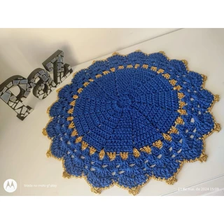 Conjunto sousplat azul Royal 39 cm crochê
