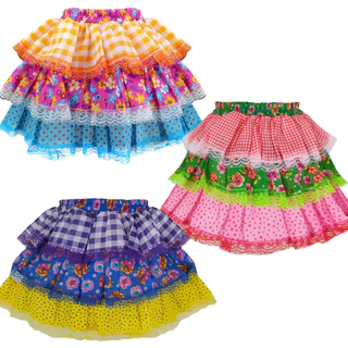 Saia Infantil Juvenil Festa Junina Julina Xadrez Poá Feminina Quadrilha Caipirinha