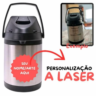 Garrafa Térmica 2,5L 3L 4L 5L Preta OU Inox, COM ou SEM PERSONALIZAÇÃO a Laser