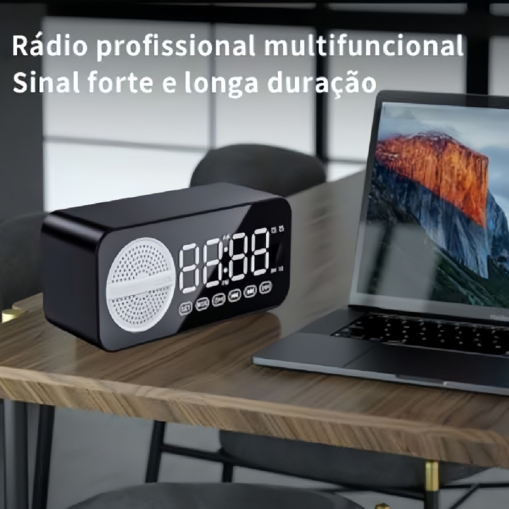 Radio Radinho Retro com Relógio Despertador e Rxibição de hora Bluetooth Portátil AD-520