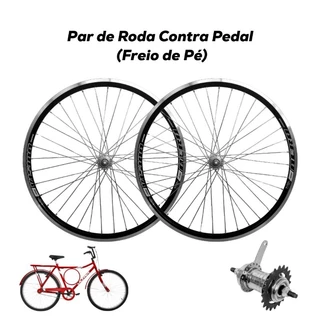 Par de Roda Aro Aero Contra Pedal 26x1.1/2x2 Raio Grosso - Monark/Poti/Barra Circular/Tropical Freio de pé