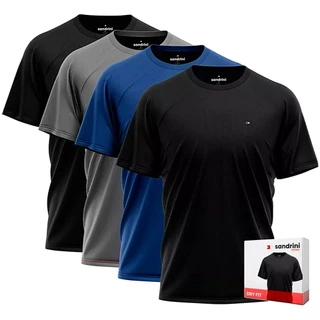 Kit 4 Camiseta Sortidas Dry-fit Sandrini Masculina Academia Caminhada