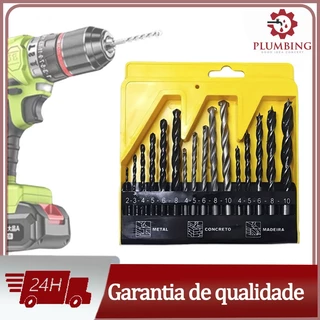 Kit Jogo De Brocas Estojo 16 Peças Madeira Metal Concreto