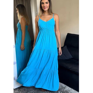 Vestido Feminino Midi alça regulável elástico lastex costas soltinho