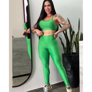 Conjunto Academia Legging + Top Com Bojo Removivel 3D Premium Fitness Zero Transparência Feminino Esportivo Leg