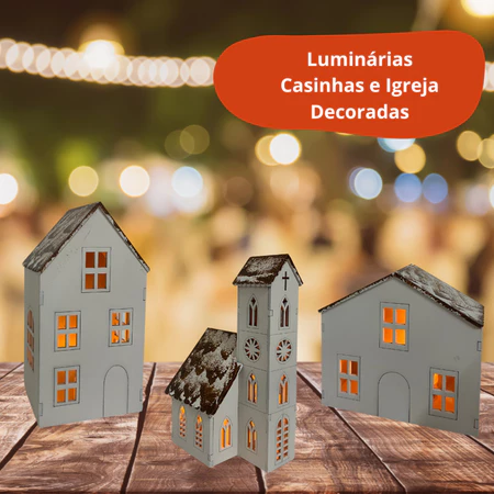 Luminárias casinhas vila de natal - decoração natal- igreja, sobrado- decoradas