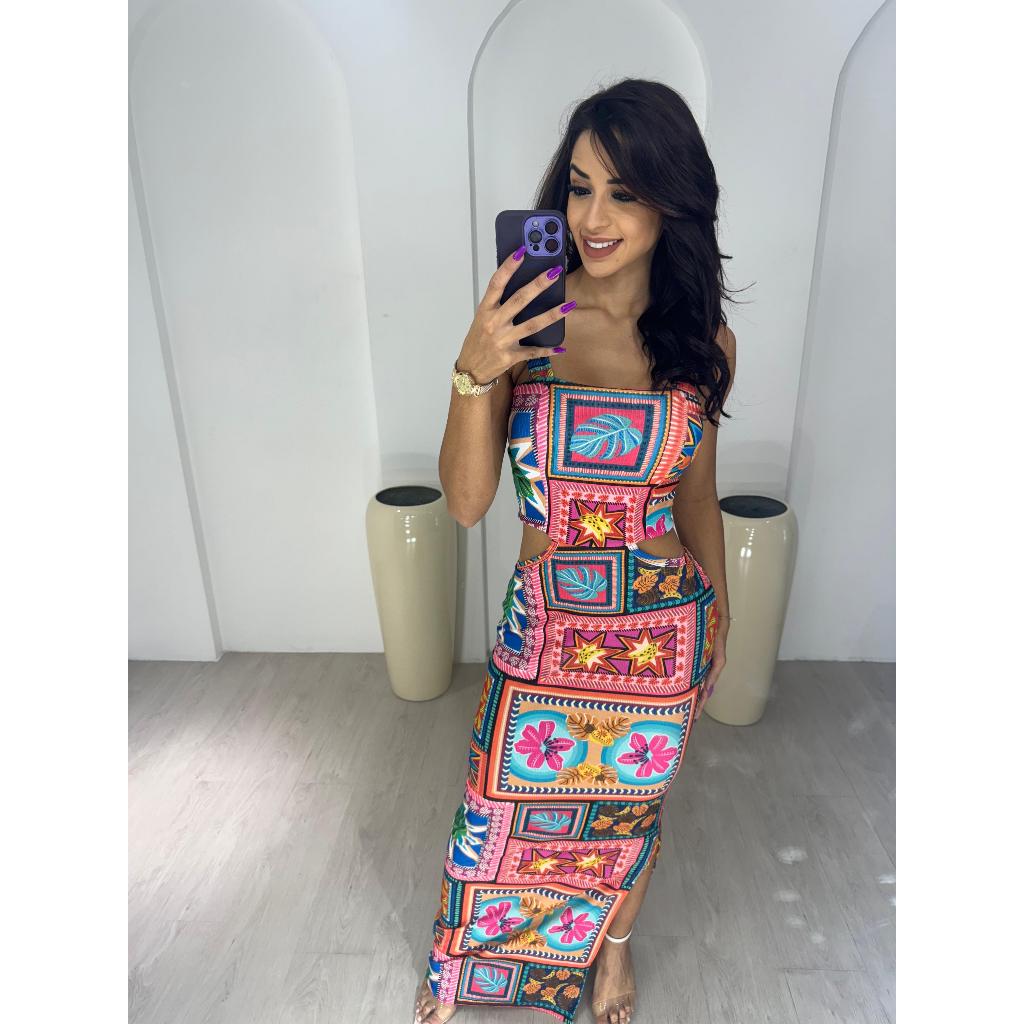 Vestido Longo Canelado com Bojo Azul