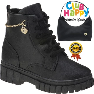 Bota Infantil Menina Coturno Feminina Com Bolsinha Club Happy