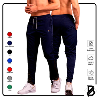 Calça Tactel Masculina C/Elastano Reforçada P/Academia Exercícios Dia a Dia