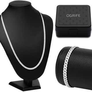Conjunto Corrente E Pulseira Masculino Cj-91 Aco Inox Prata 5mm Não Fica Preto OGRIFE