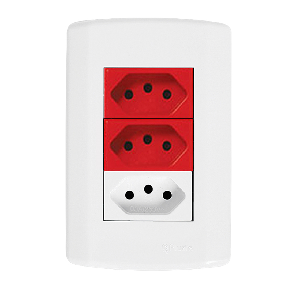 Tomada Tripla - Vermelha E Branca 20a Pluzie Pluzi Modular