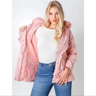 parka feminina toda forrada por dentro de pelinho com capus removível jaqueta blusa de frio