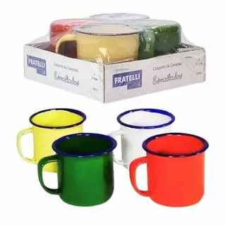 Kit 04 Canecas Color Retrô Xícaras Esmaltadas Café Chá 90 ML