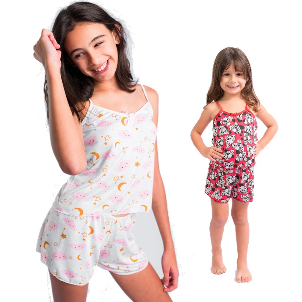 Kit 2 Pijama Infantil Conjunto Baby Doll Criança Juvenil Menina Tecido ...