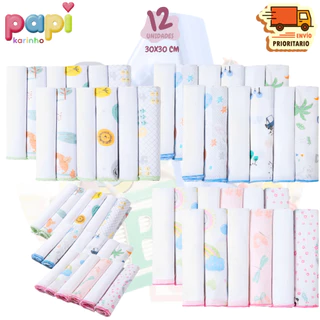 KIT 12 Peças Toalhinha Pano de boca 100% algodão 30cm x 30cm enxoval bebê