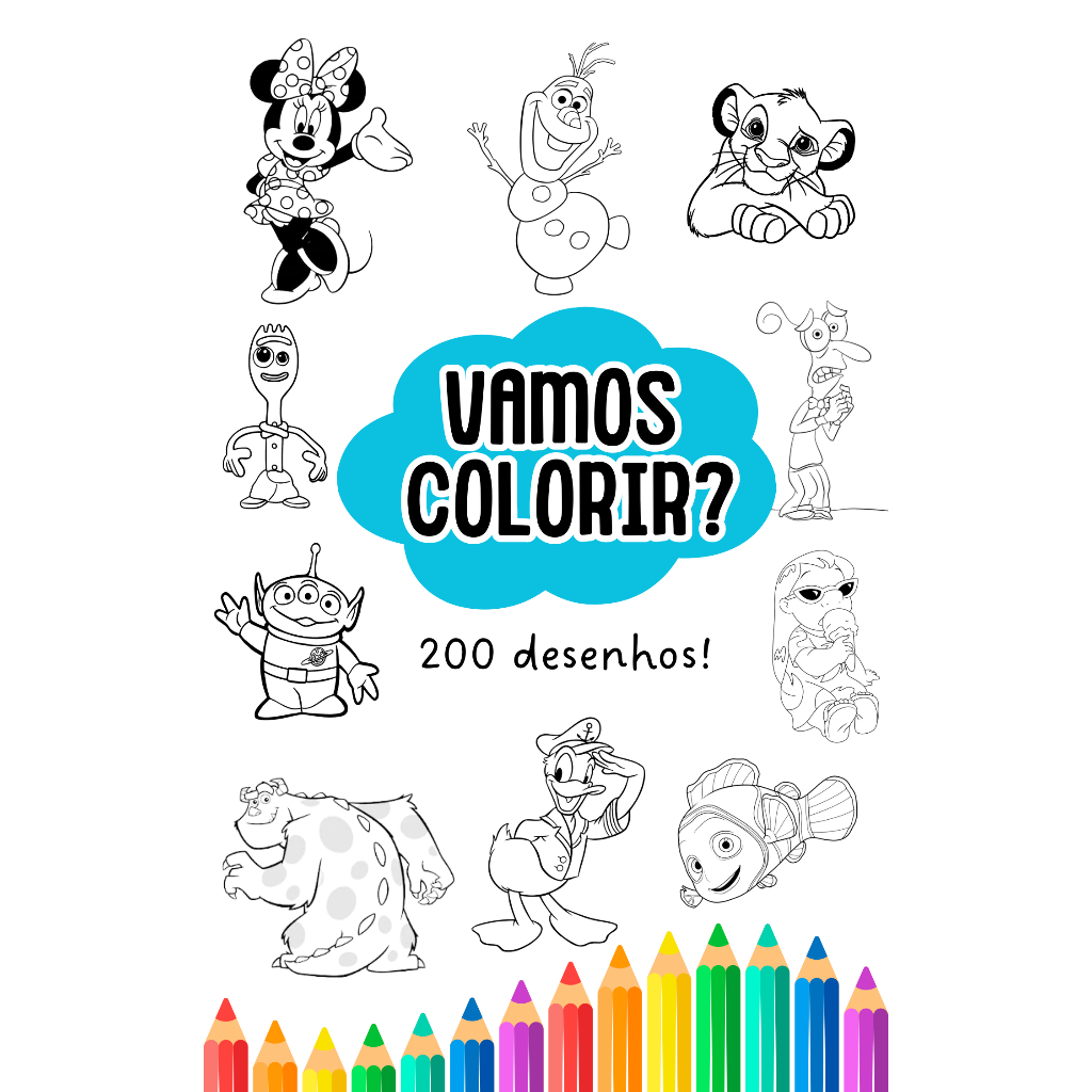 Coleção 100 desenhos para colorir - 2 por folha A4 | Shopee Brasil