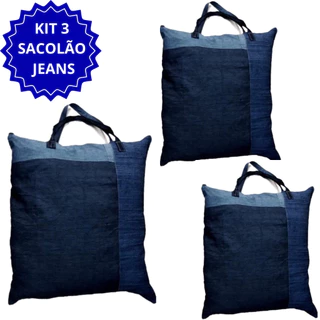 KIT 3 bolsa sacolão jeans extra grande espaçosa para sacoleiro 90x80cm Espaçosa resistente Mudança Viagem promoção em Oferta na Shopee