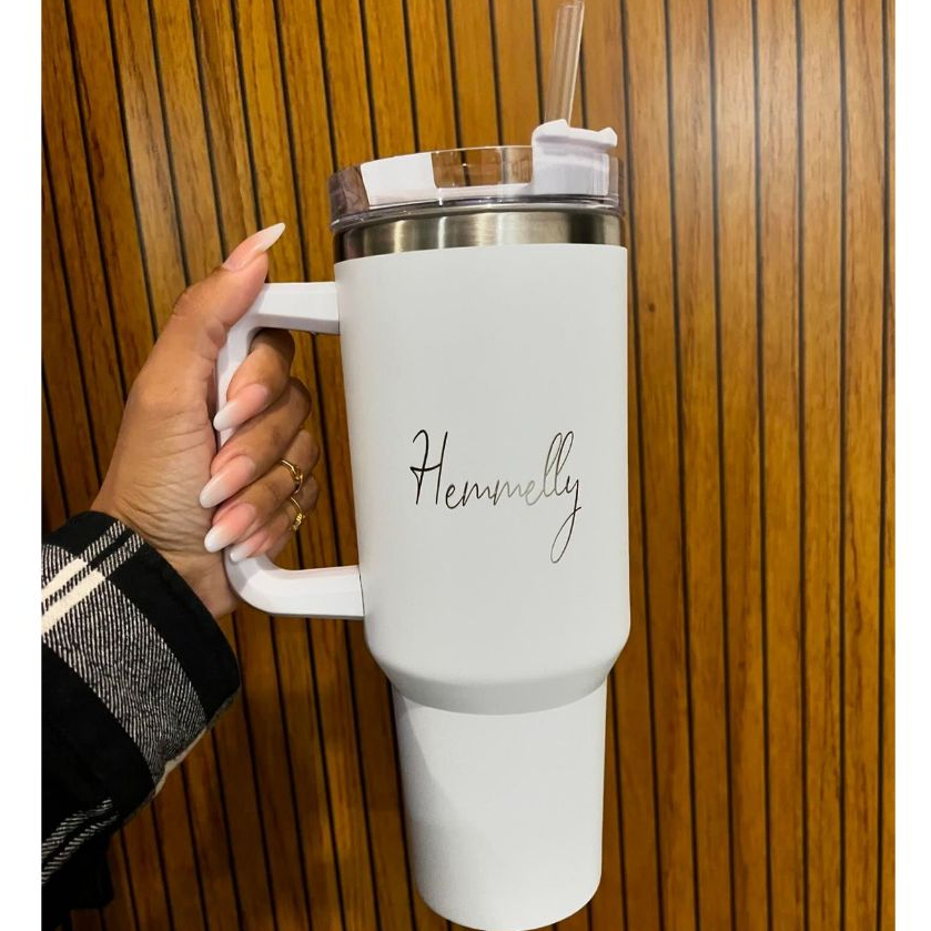 Copo Quencher Térmico PERSONALIZADO com Canudo 1200 ML Caneca Garrafa de Água Café Chá Copo Portátil Envio Rápido