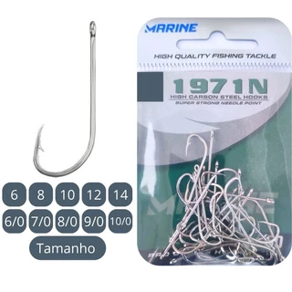 Anzol 1971N (Perna Longa), Marine Sports, acabamento em Nickel - Tamanhos variados