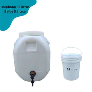 Bombona Branca Com Torneira Tambor Baril Tonel Galão 50 litros + Balde de 5 litros Reservatório com Tampa Água Óleo Ração Alimentos.