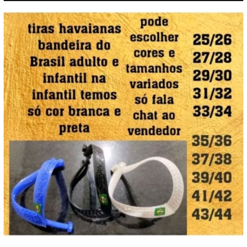 1par de correias tiras havaianas com logomarca escrito e bandeiras do Brasil