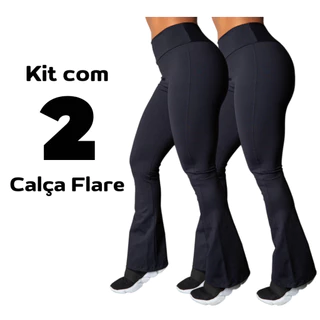 Kit 2 Calça Flare Bailarina Suplex Zero Transparência Feminina Cintura Alta Levanta Bumbum