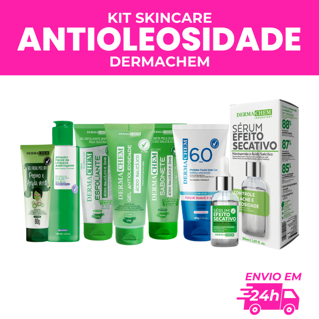 KIT SKIN CARE PELE OLEOSA ANTIOLEOSIDADE E ÁCIDO SALICÍLICO DERMACHEM ...