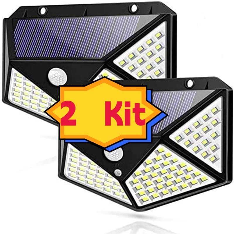 Kit 2 Luminárias Parede Solar 100 Leds Com Sensor Jardim Externa Prova D'água mt043 B5