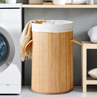 Cesto Bambu Alças Roupas Sujas Banheiro Lavanderia