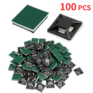 Fixador Auto Adesivo 30x30-20x20mm Para Abraçadeiras Organizador de Cabos e Fios com Adesivo Dupla Face - Branco Ou Preto - 100 un